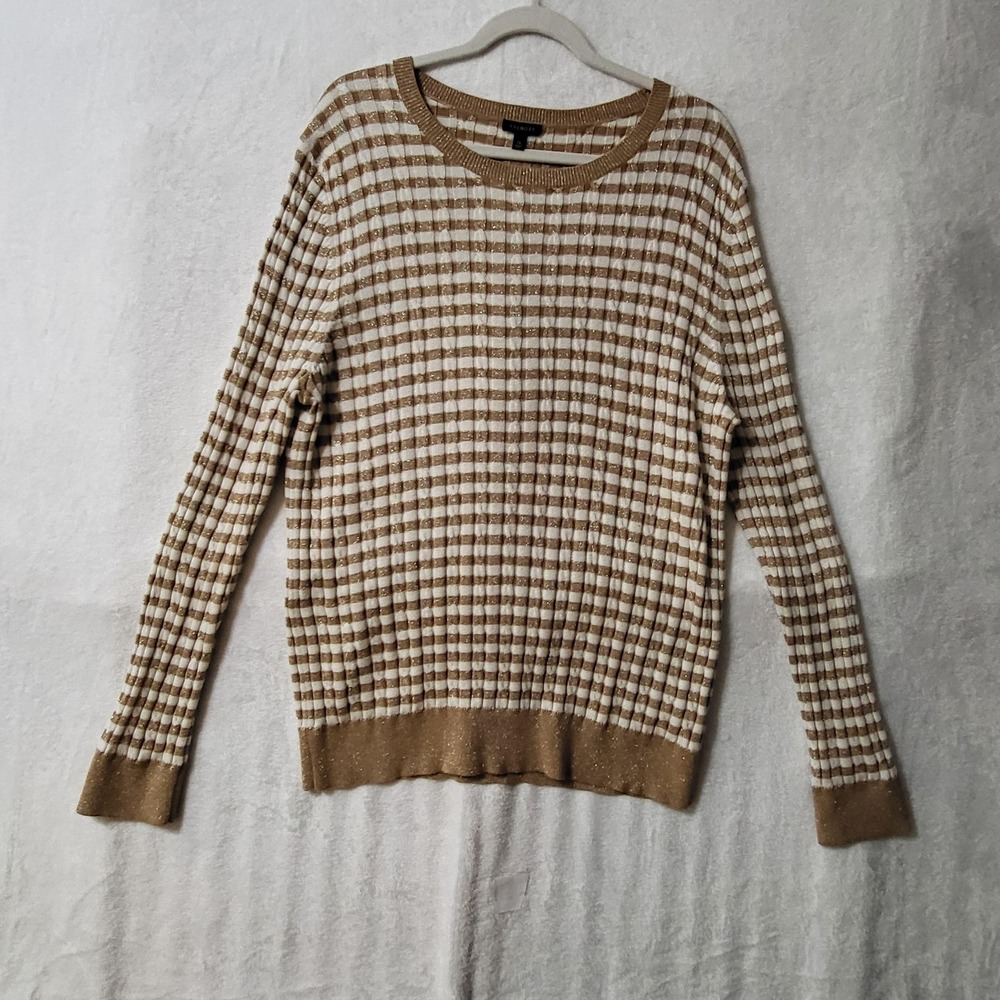 Talbots Sweater Womens XL Metallic Striped Ribbed‎ Pullover Sparkle Knit